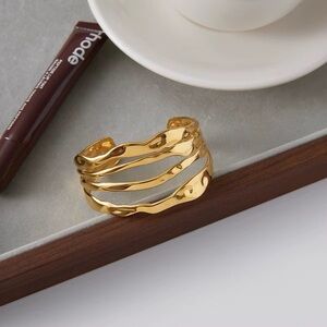 18K Gold Plated Modern Wave Open Cuff Bracelet | Waterproof & Hypoallergenic